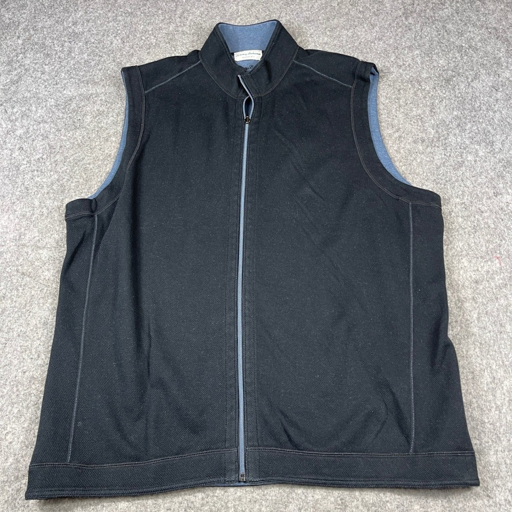 Tommy Bahama Flipshore Full Zip Reversible Vest Black Blue Cotton Tencel 3XL